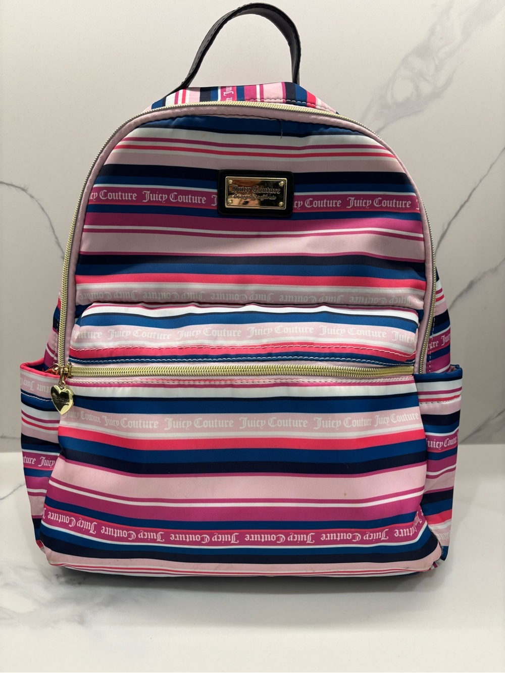 Juicy Couture "Wild Heart Stripe" Squad Backpack – Pink & Navy